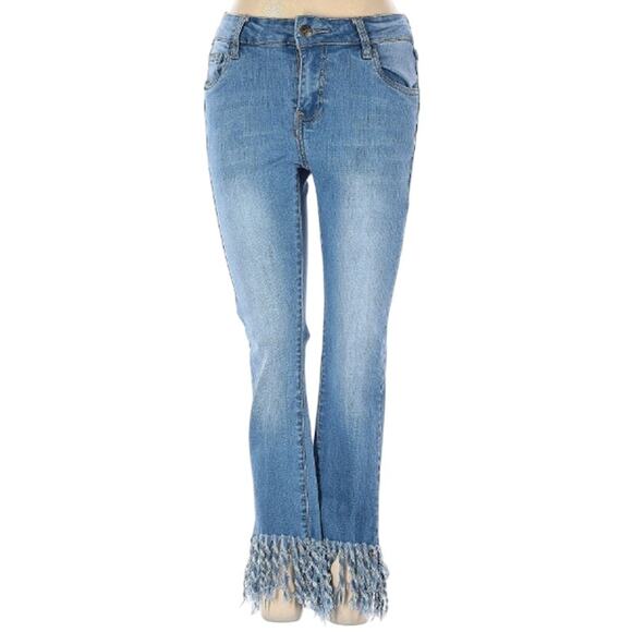 emory park Denim - Emory Park Frayed Hem Jeans, Mid-Rise Ankle Crop Denim Pants, 25''
